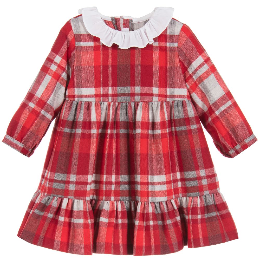 Il Gufo - فستان أطفال بناتي تارتان لون أحمر | Childrensalon