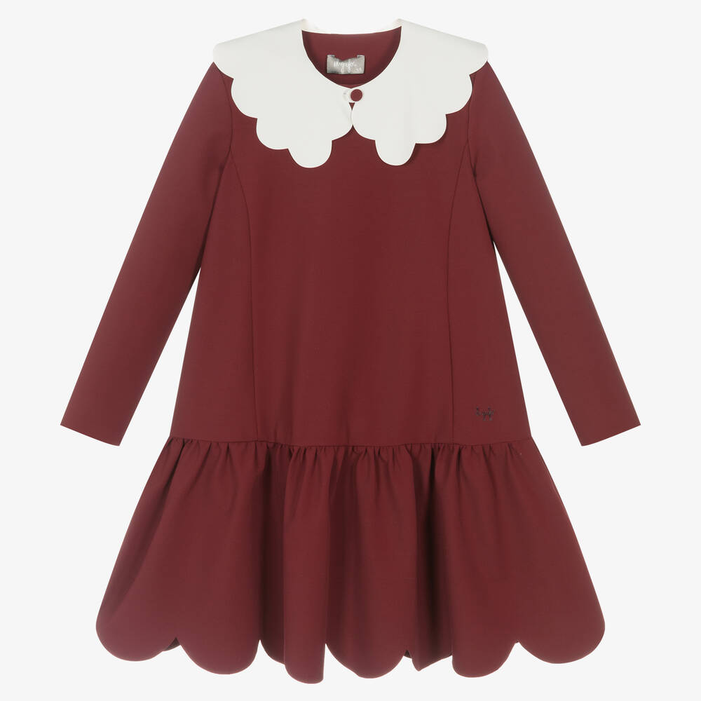 Il Gufo - فستان جيرسي لون أحمر برغندي وأبيض | Childrensalon