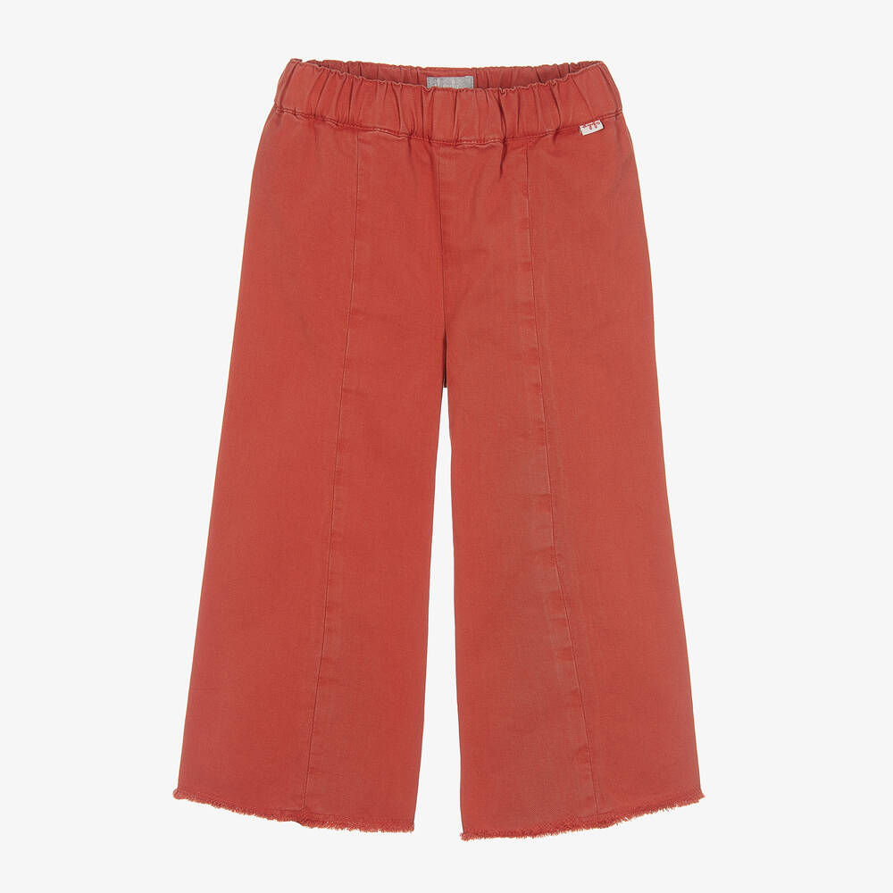 Il Gufo - Girls Red Wide-Leg Cotton Trousers | Childrensalon