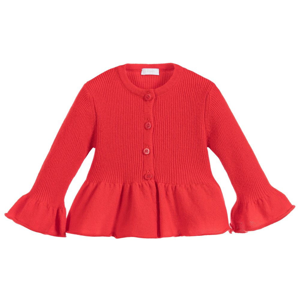 Il Gufo - Girls Red Wool Cardigan | Childrensalon