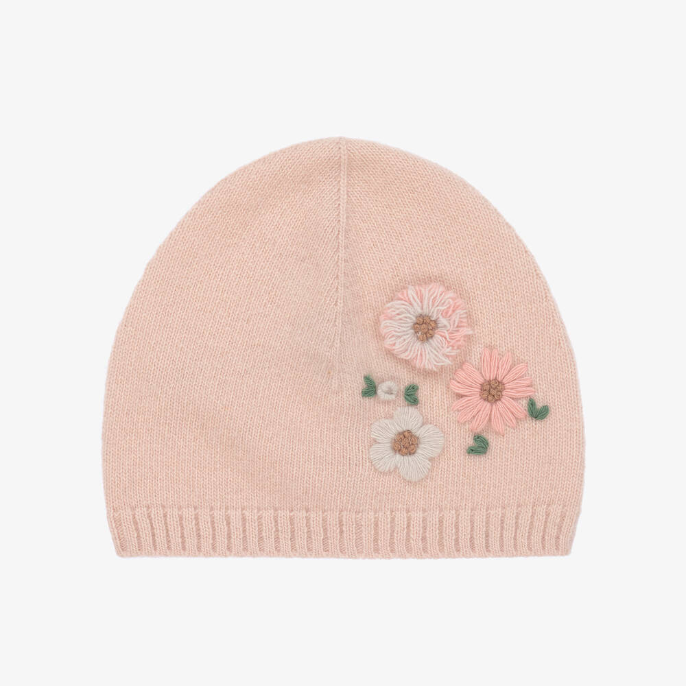 Il Gufo - Розовая вязаная шапка-бини с цветами | Childrensalon