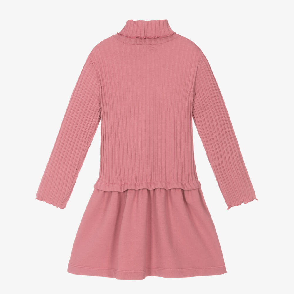 Il Gufo-Girls Rose Ribbed Cotton High Neck Dress | Childrensalon Outlet