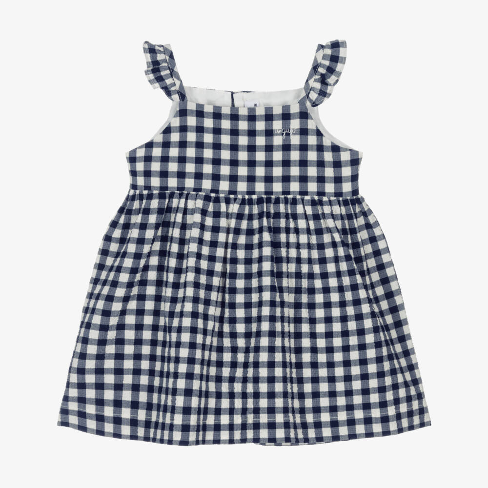 Il Gufo-فستان أزرق بنقشة مربعات للبنات مع كشكشات | Childrensalon Outlet