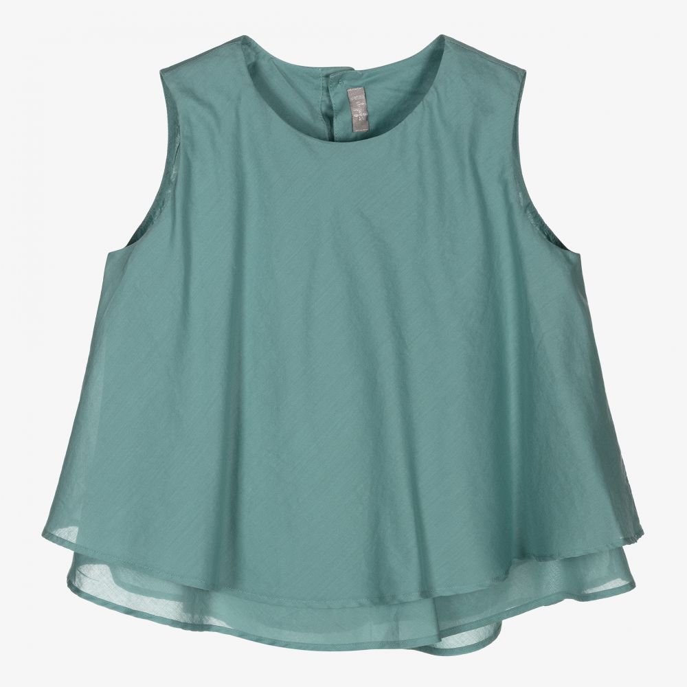 Il Gufo - Girls Sea Green Cotton Blouse | Childrensalon