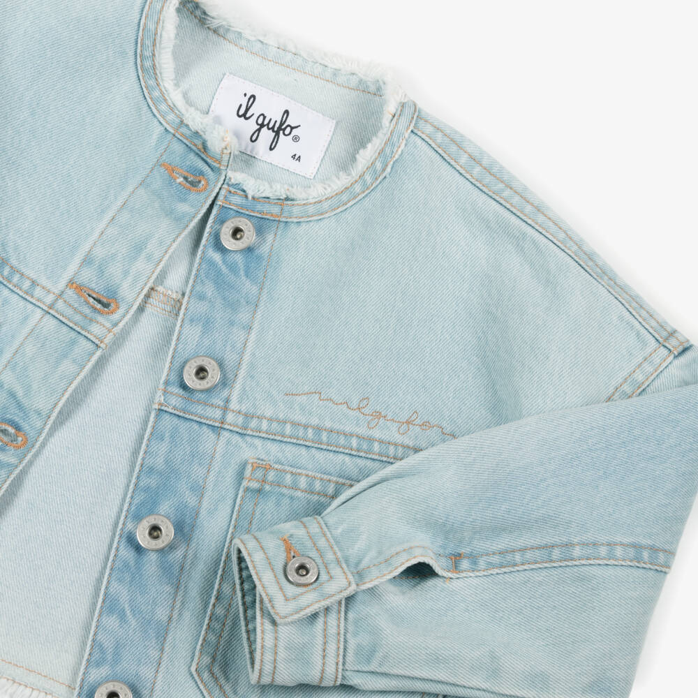 Il Gufo-Girls Sky-Hued Boxy Denim Coat | Childrensalon Outlet