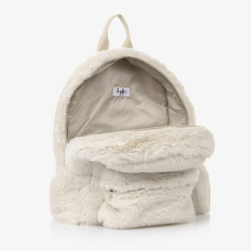 Il Gufo-Girls Soft Ivory Fur Rucksack | Childrensalon Outlet