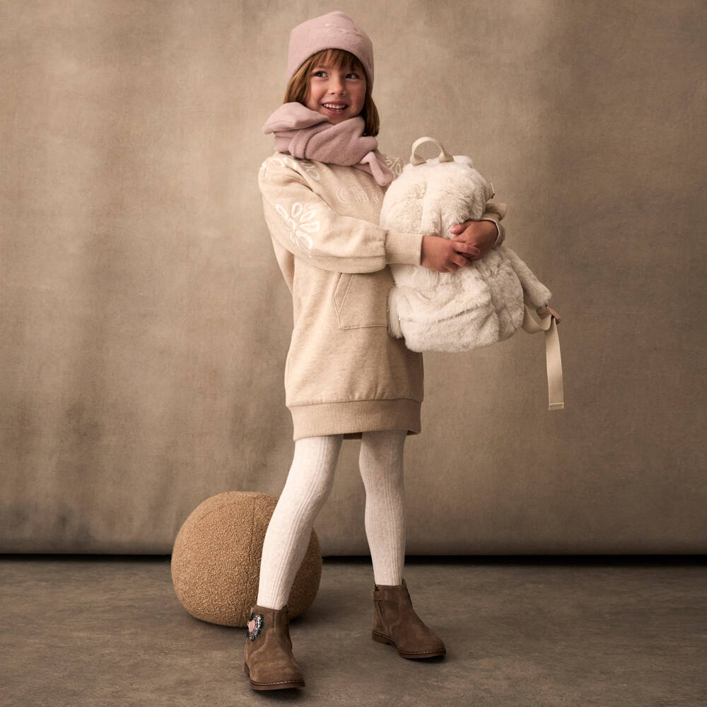 Il Gufo-Girls Soft Ivory Fur Rucksack | Childrensalon Outlet