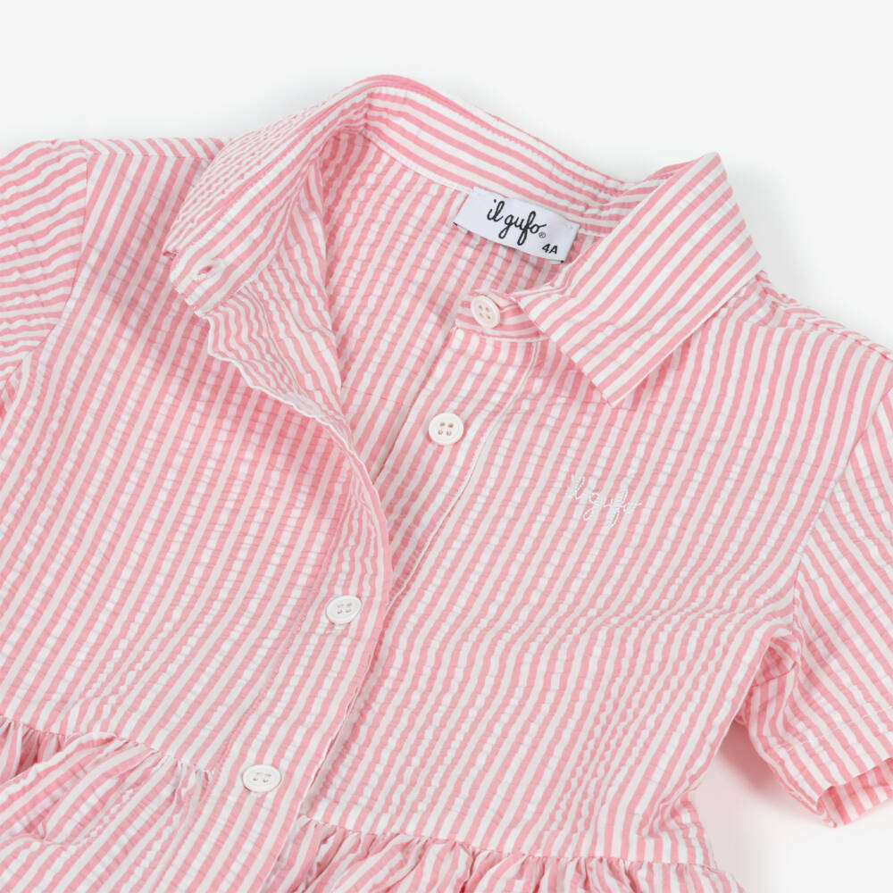 Il Gufo-Girls Soft Pink Striped Cotton Frock | Childrensalon Outlet
