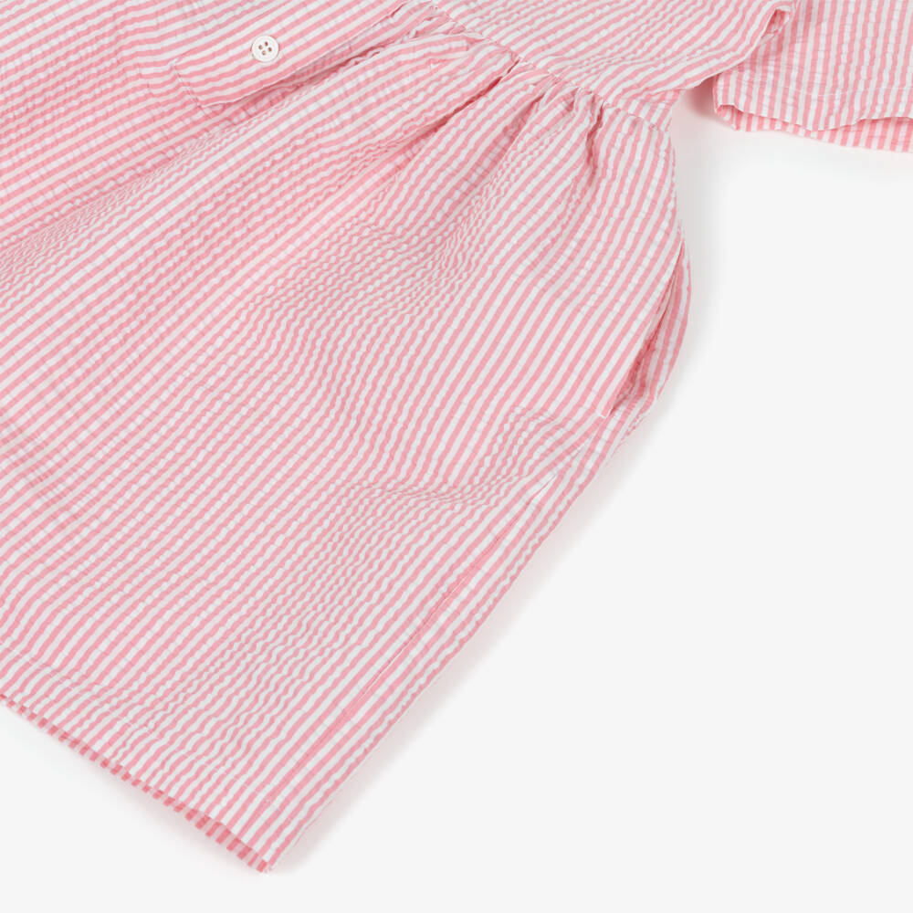 Il Gufo-Girls Soft Pink Striped Cotton Frock | Childrensalon Outlet