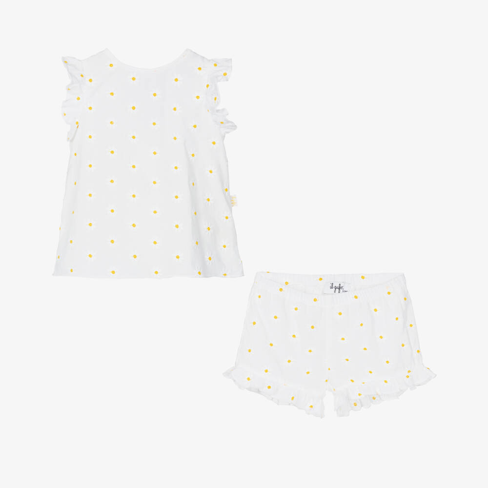 Il Gufo-طقم ناعم أبيض بنقشة الأقحوان للبنات | Childrensalon Outlet