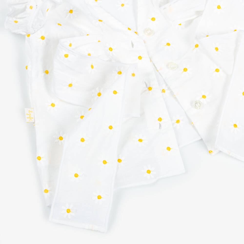 Il Gufo-طقم ناعم أبيض بنقشة الأقحوان للبنات | Childrensalon Outlet