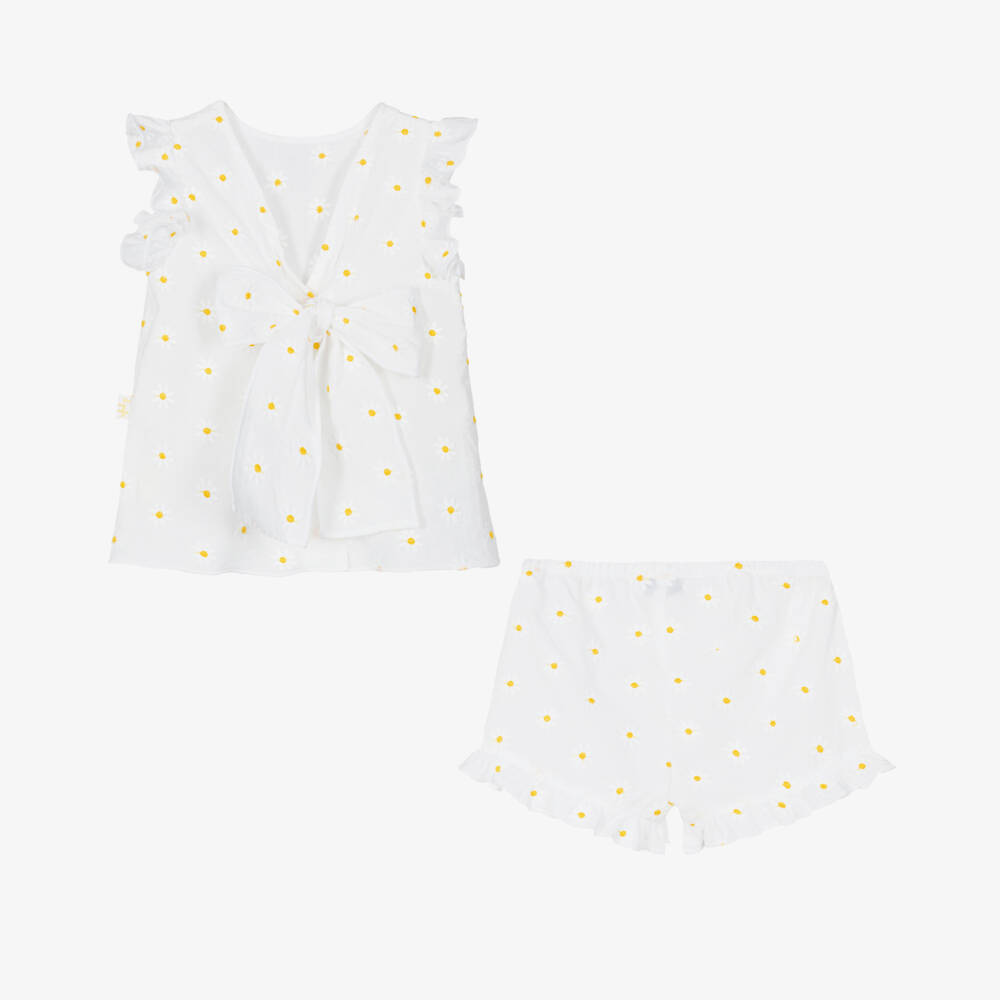 Il Gufo-طقم ناعم أبيض بنقشة الأقحوان للبنات | Childrensalon Outlet