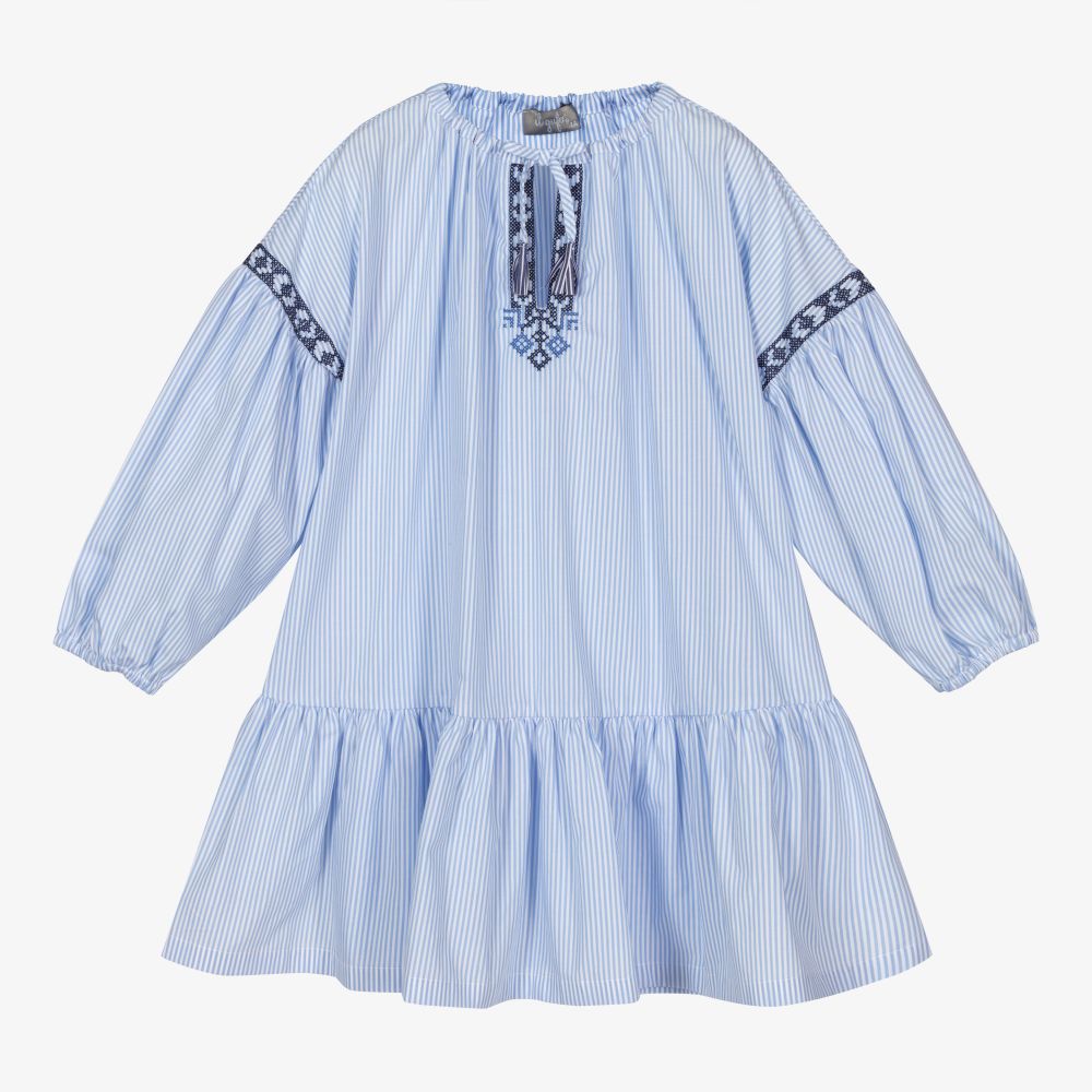 Il Gufo - فستان قطن جيرسي مخطط لون أزرق  | Childrensalon