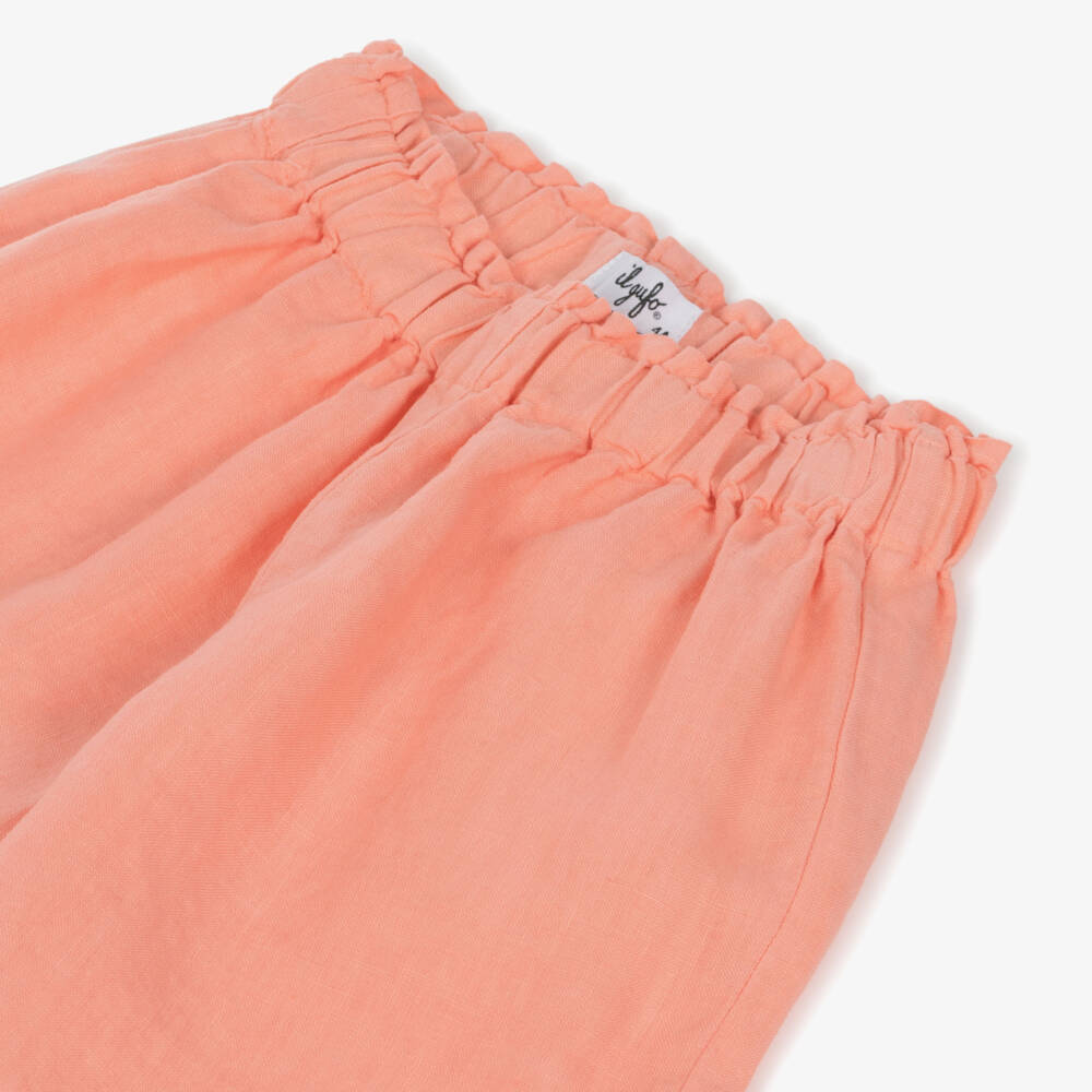 Il Gufo-Girls Tangerine Breezy Linen Shorts | Childrensalon Outlet