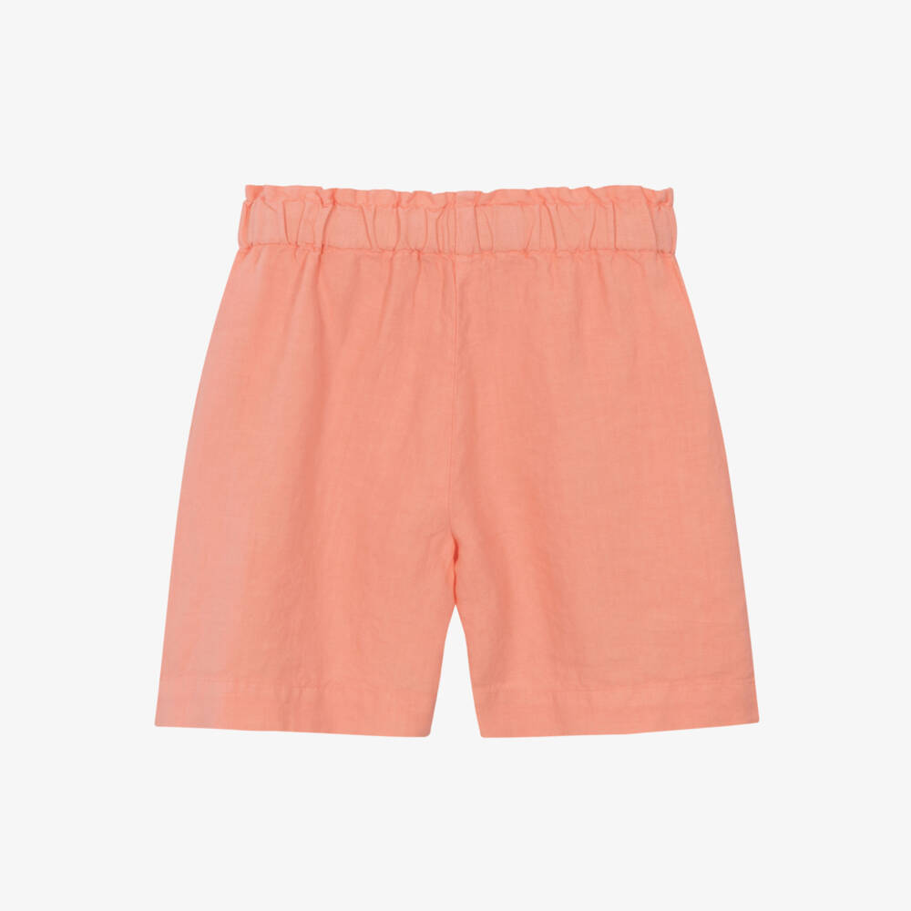 Il Gufo-Girls Tangerine Breezy Linen Shorts | Childrensalon Outlet