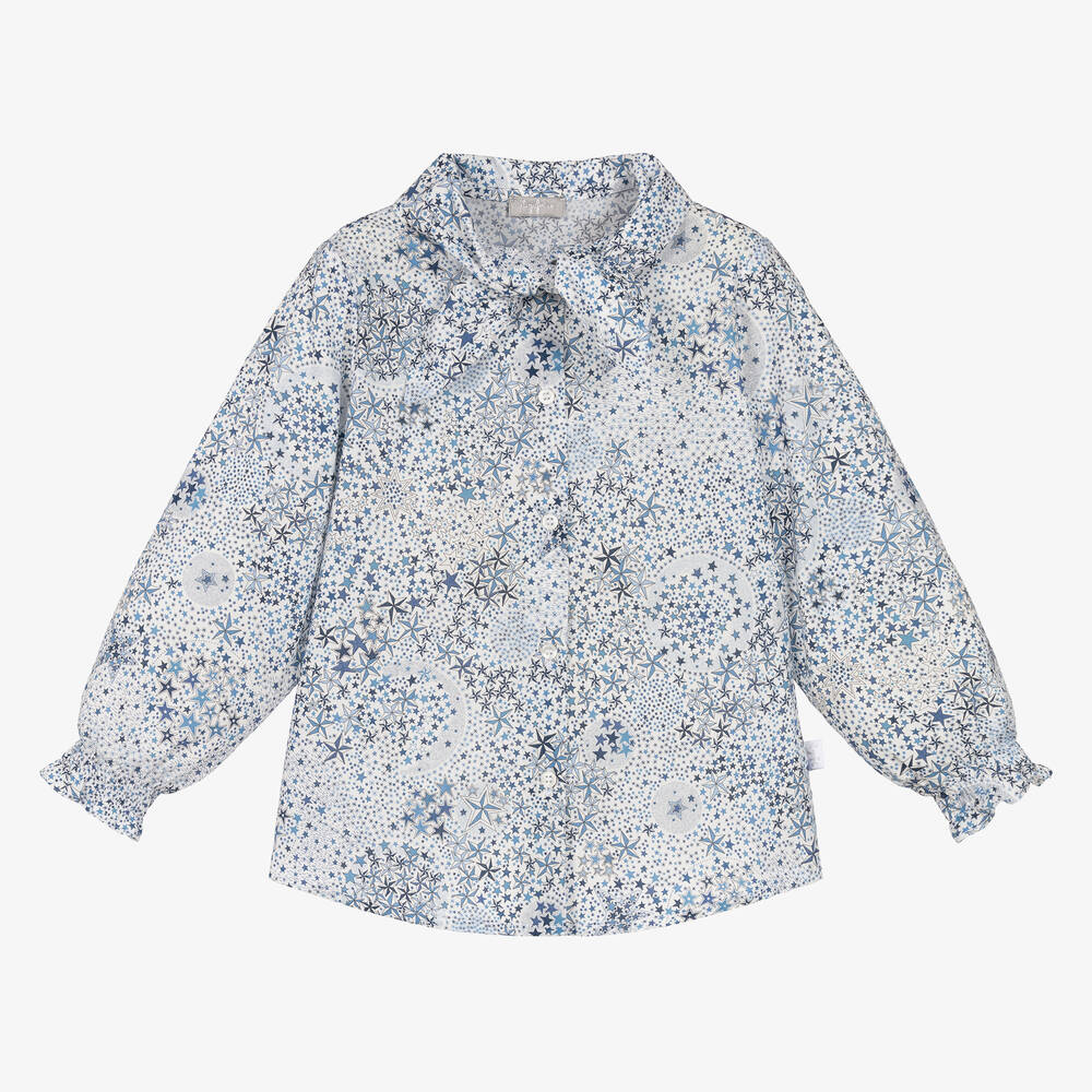 Il Gufo - Бело-голубая блузка из хлопка со звездами | Childrensalon