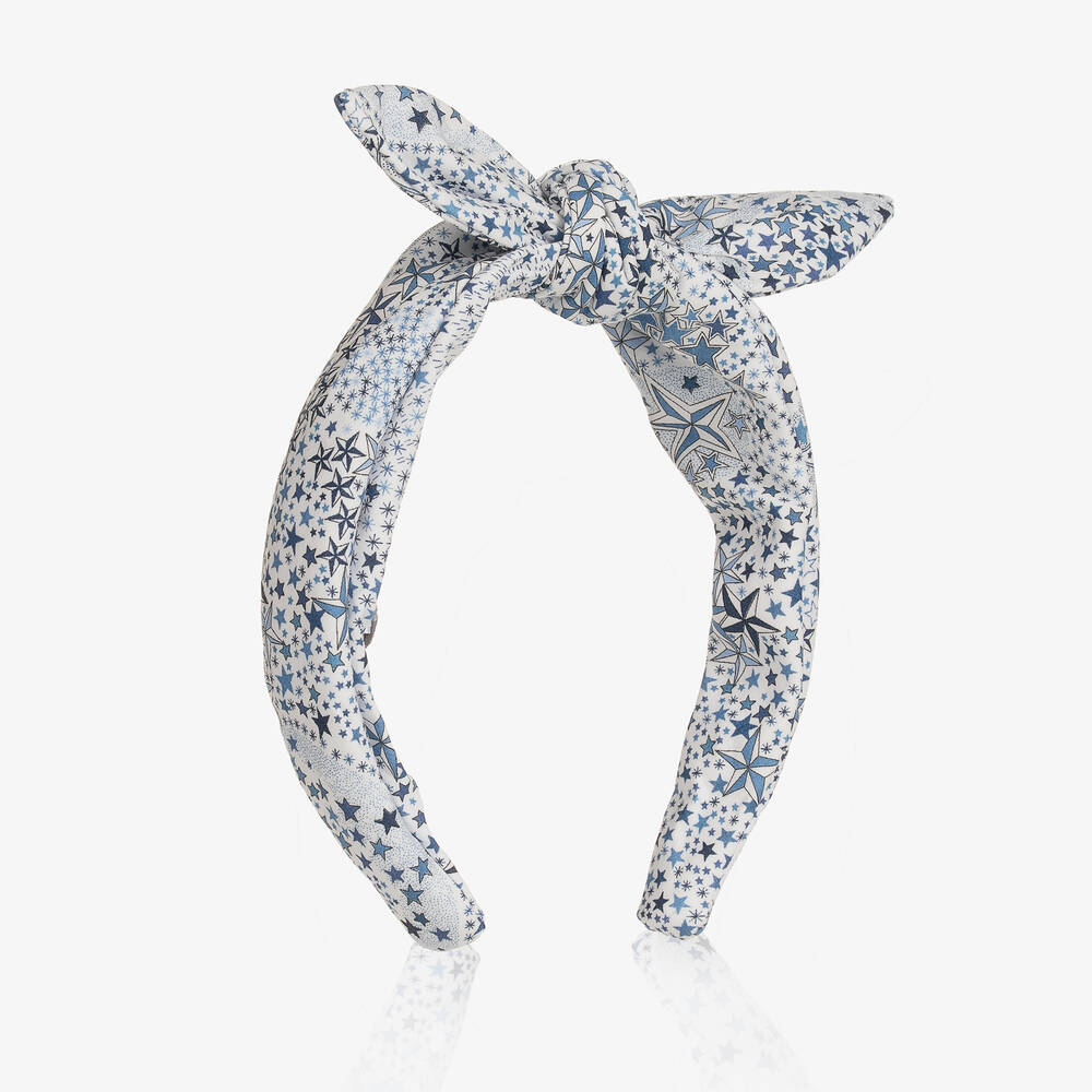 Il Gufo - Girls White & Blue Cotton Stars Hairband | Childrensalon