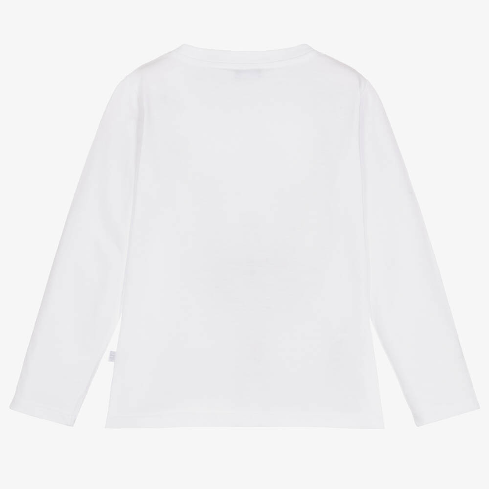 Il Gufo-Girls White & Blue Cotton Top | Childrensalon Outlet