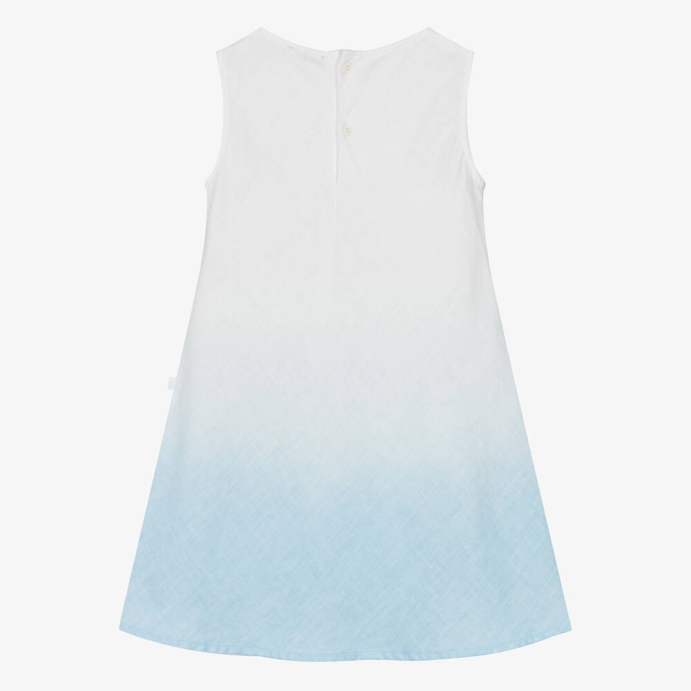 Il Gufo-Girls White & Blue Linen Ombré Dress | Childrensalon Outlet