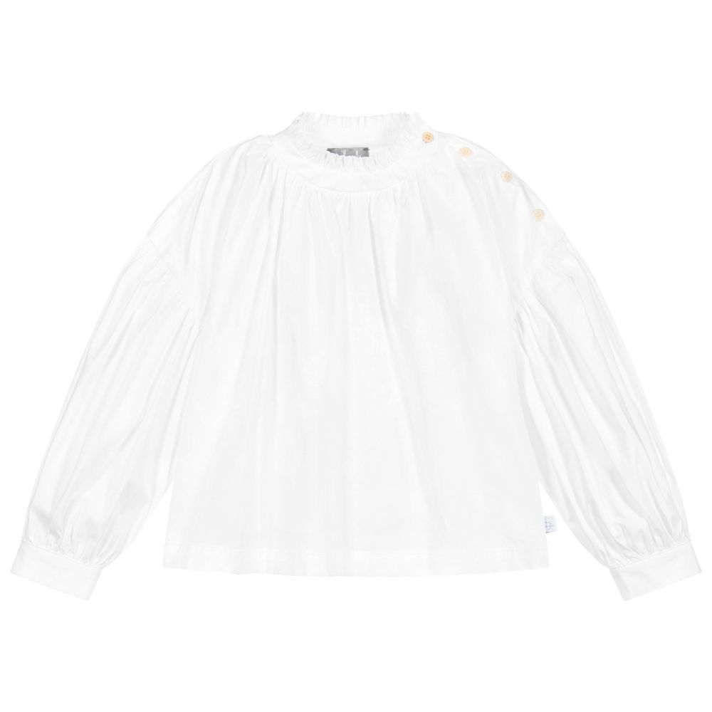 Il Gufo - Girls White Cotton Blouse | Childrensalon