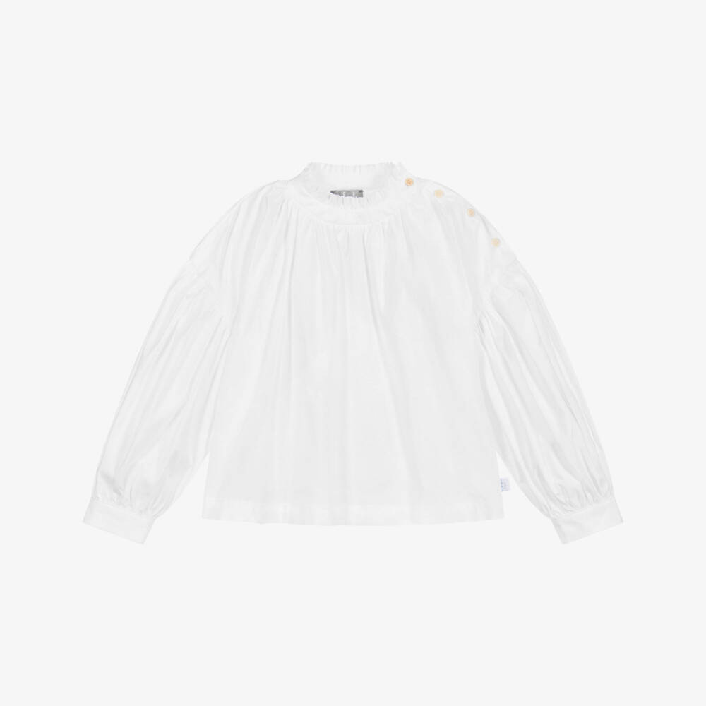 Il Gufo-بلوز مكشكشة قطن لون أبيض للبنات | Childrensalon Outlet