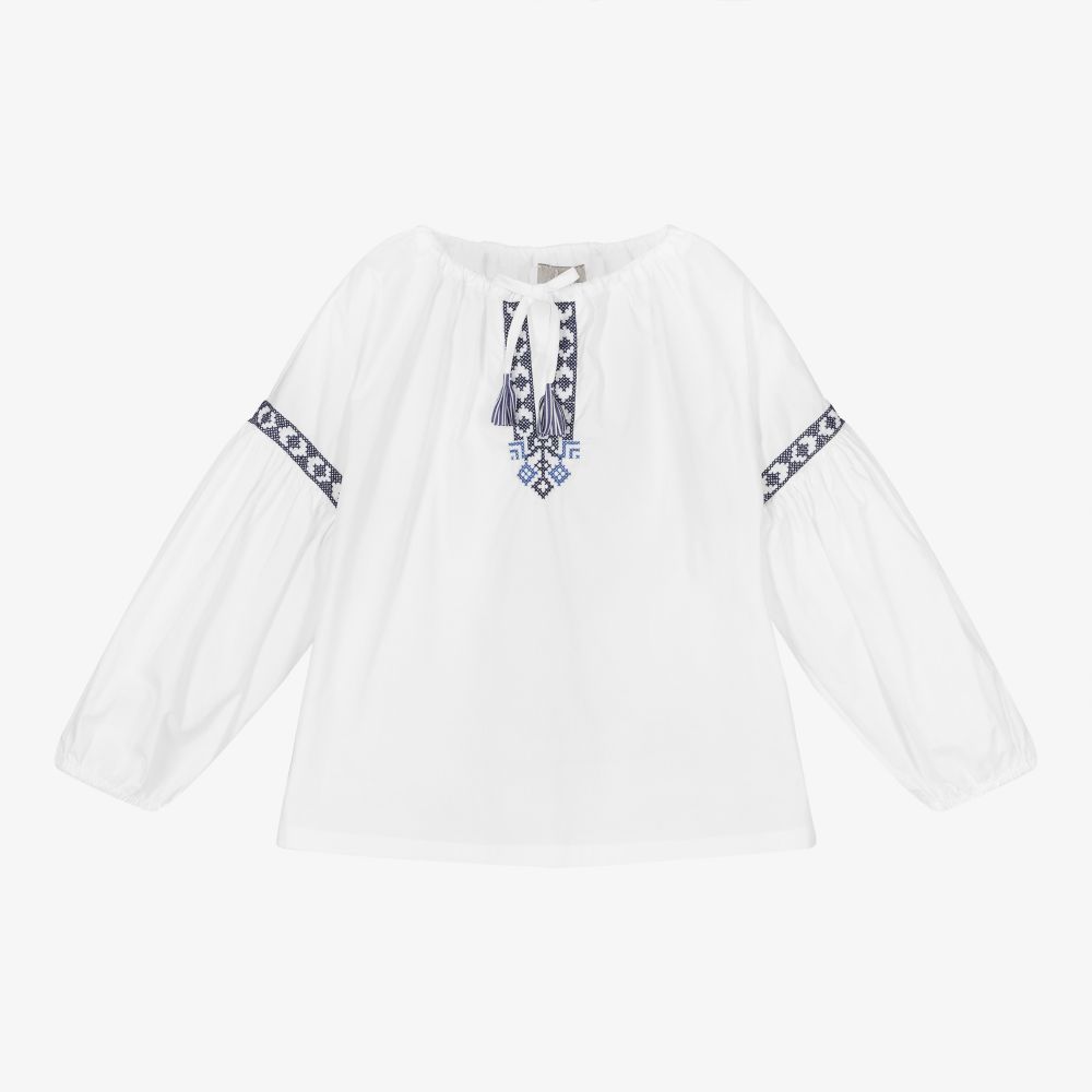 Il Gufo - Girls White Cotton Blouse | Childrensalon