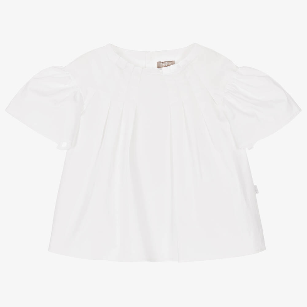 Il Gufo - Girls White Cotton Blouse | Childrensalon