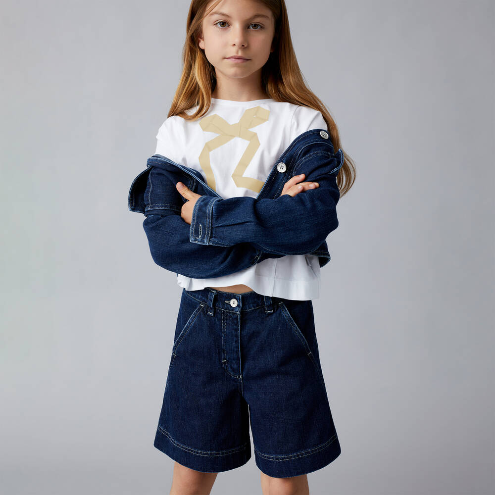 Il Gufo-Girls White Cotton Bow T-Shirt | Childrensalon Outlet