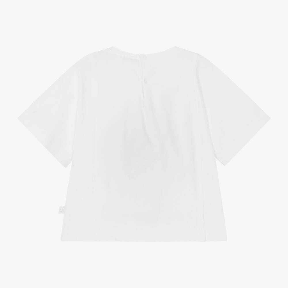 Il Gufo-Girls White Cotton Bow T-Shirt | Childrensalon Outlet