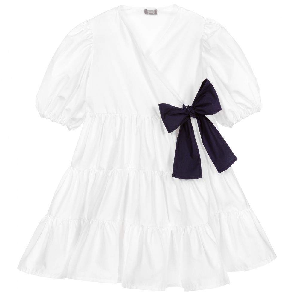 Il Gufo - فستان قطن بوبلين طبقات لون أبيض | Childrensalon