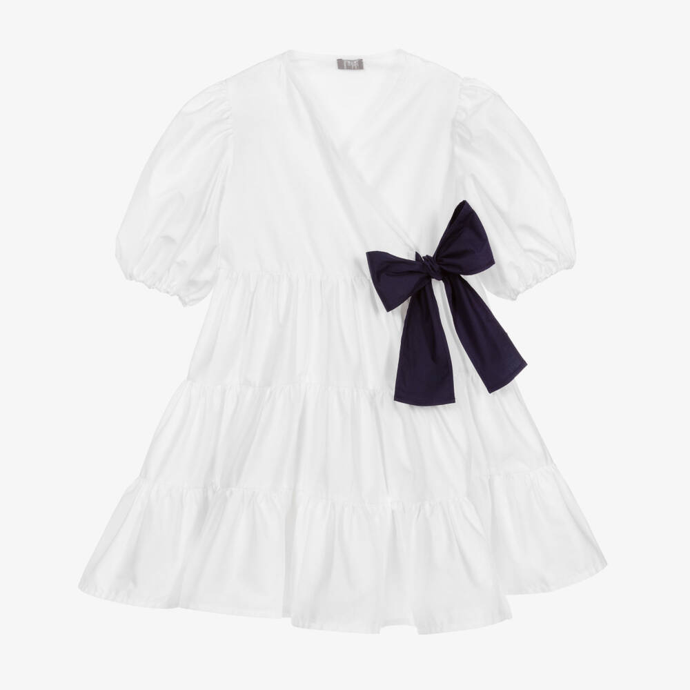 Il Gufo-فستان قطن بوبلين طبقات لون أبيض | Childrensalon Outlet