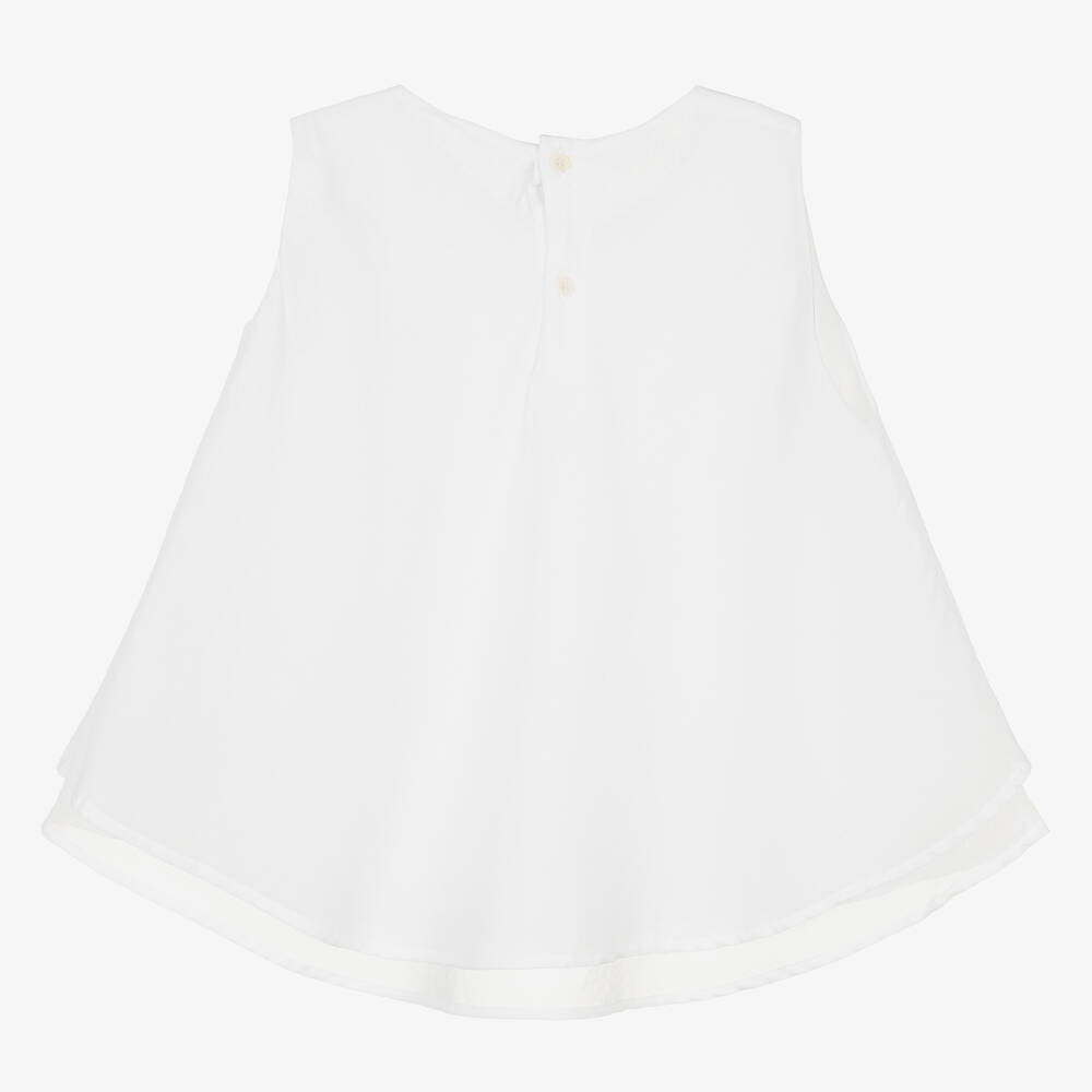 Il Gufo-Girls White Cotton Floral Layered Blouse | Childrensalon Outlet