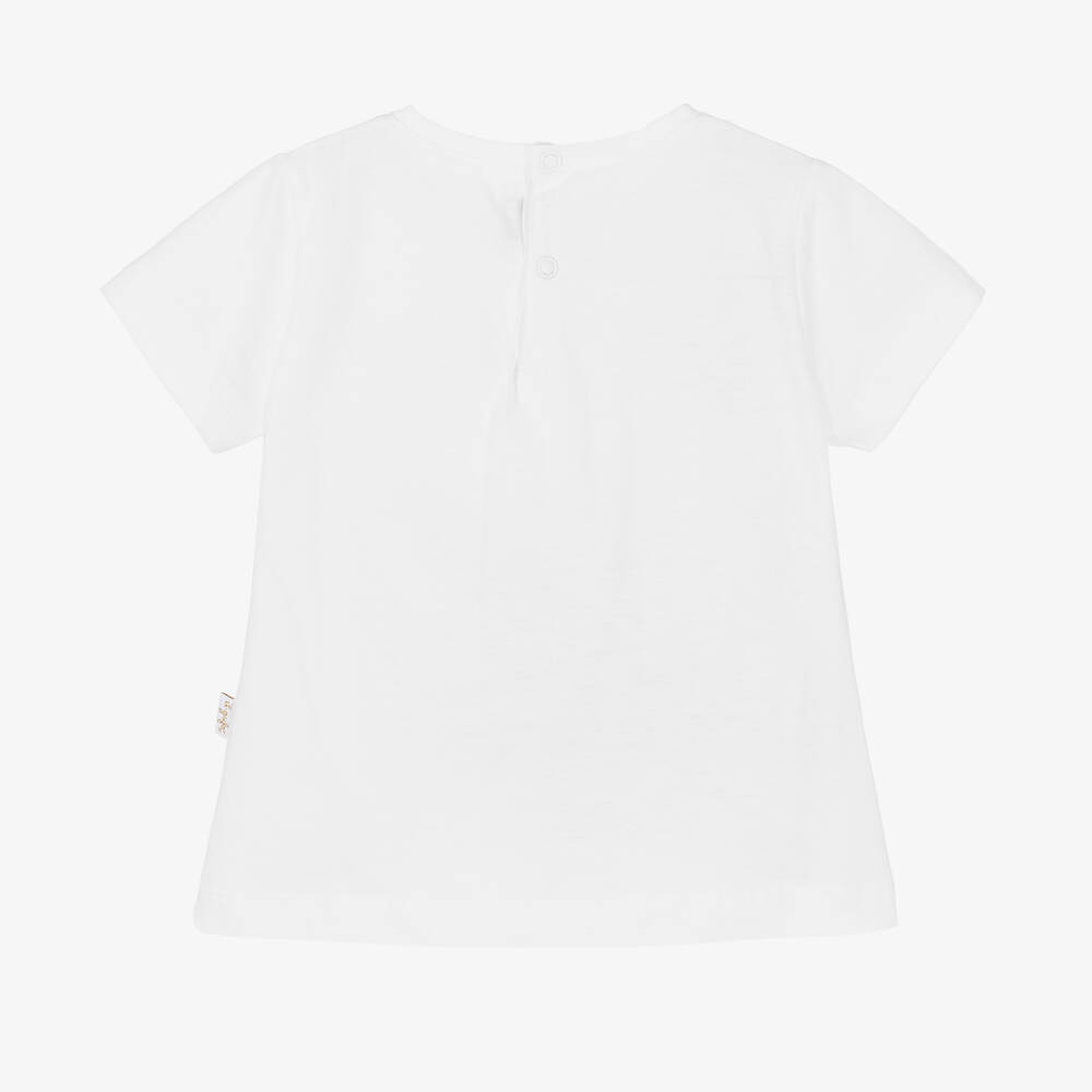 Il Gufo-تيشيرت أطفال بناتي قطن لون أبيض | Childrensalon Outlet