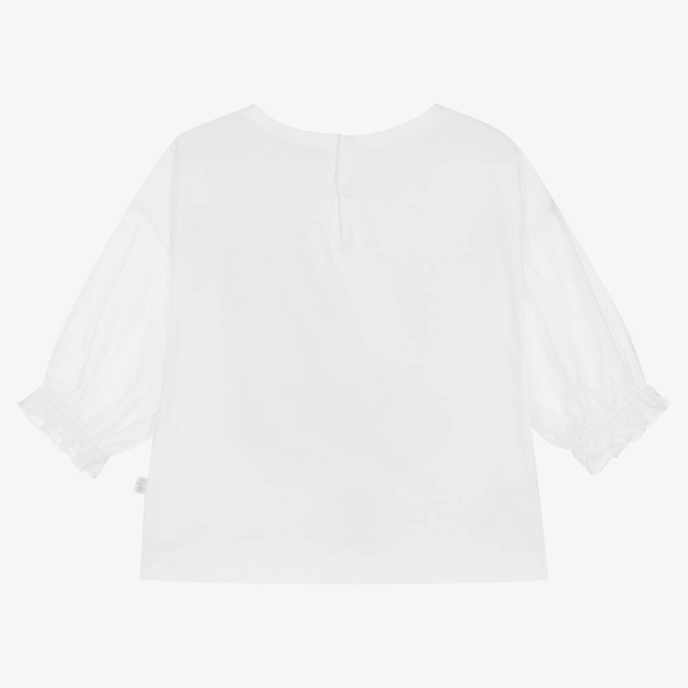 Il Gufo-Girls White Cotton Flower Top | Childrensalon Outlet