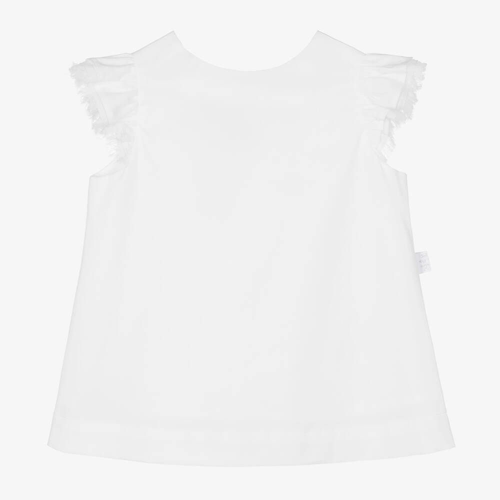 Il Gufo - Girls White Cotton Frill Sleeve Blouse | Childrensalon