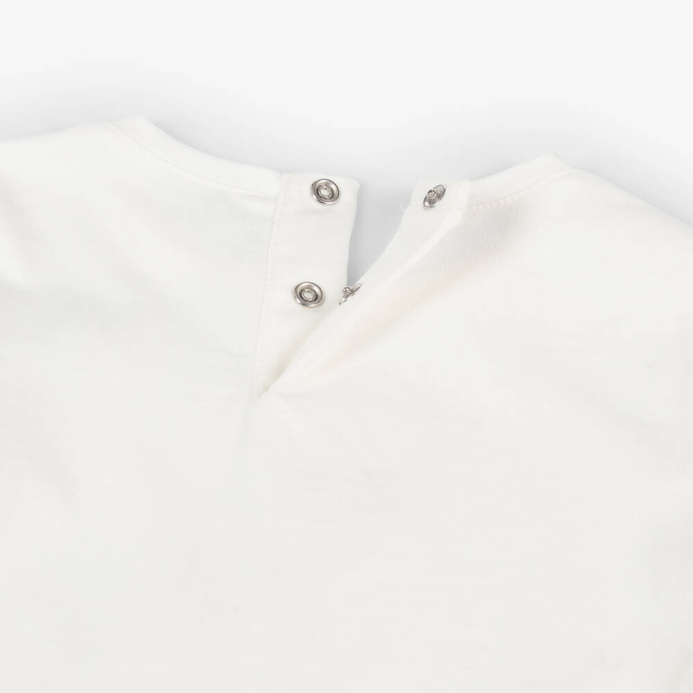 Il Gufo-Girls White Cotton Jersey Top with Dog Motif | Childrensalon Outlet