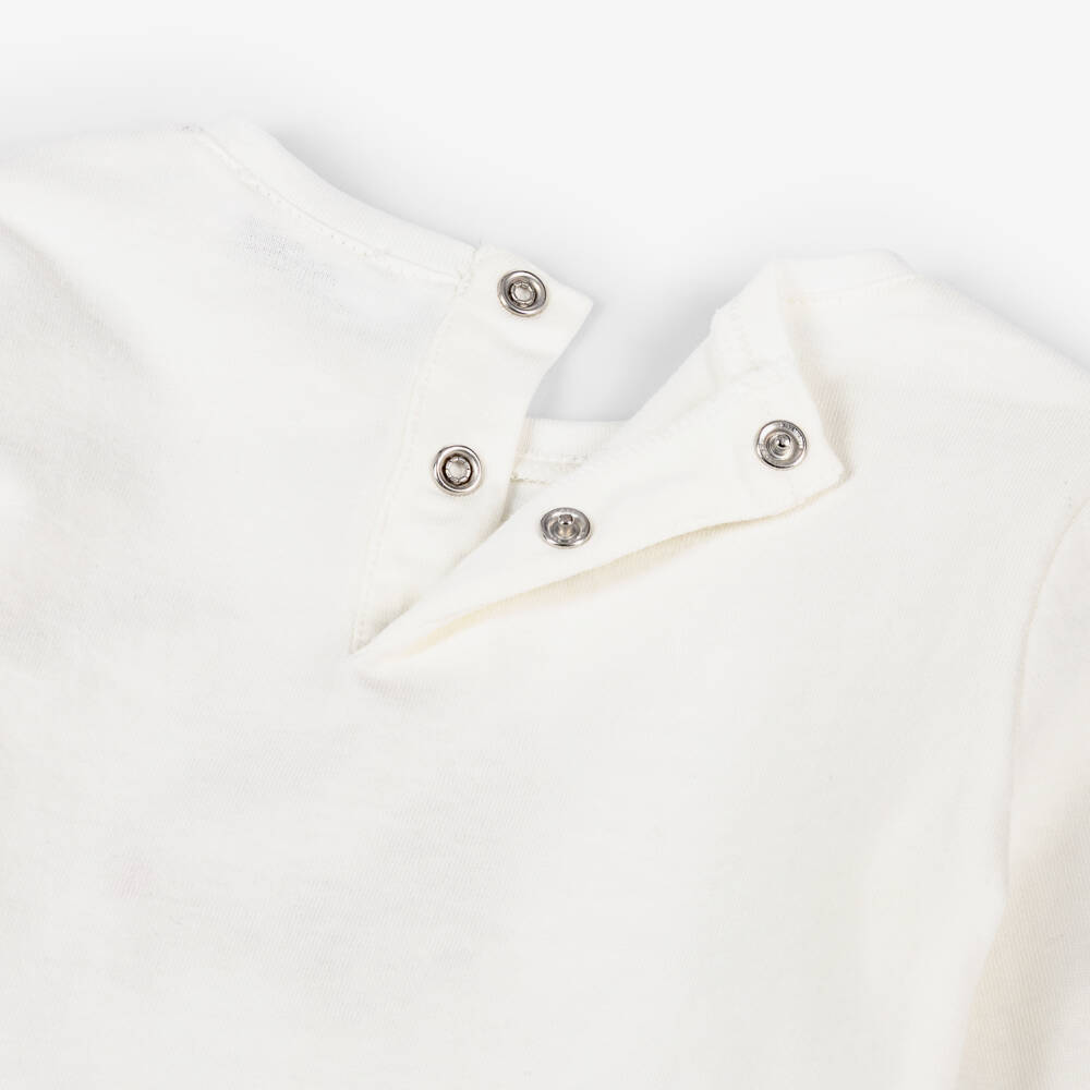 Il Gufo-Girls White Cotton Long-Sleeved Top with Bear Motif | Childrensalon Outlet
