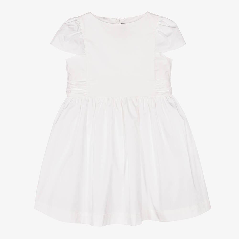 Il Gufo - Girls White Cotton Poplin Dress | Childrensalon