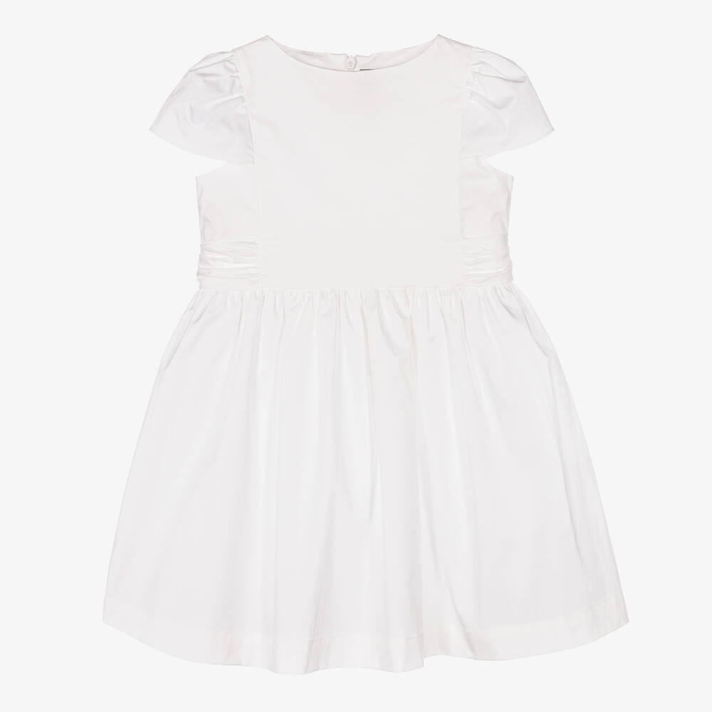 Il Gufo Girls White Cotton Poplin Dress Childrensalon Outlet