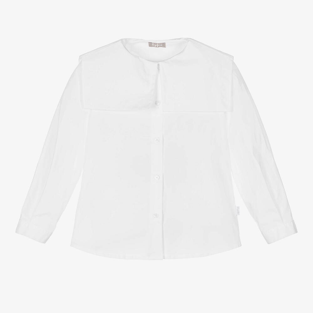 Il Gufo - Girls White Cotton Sailor Collar Blouse | Childrensalon
