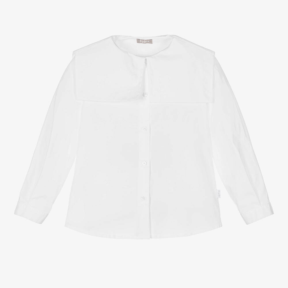 Girls White Cotton Sailor Collar Blouse