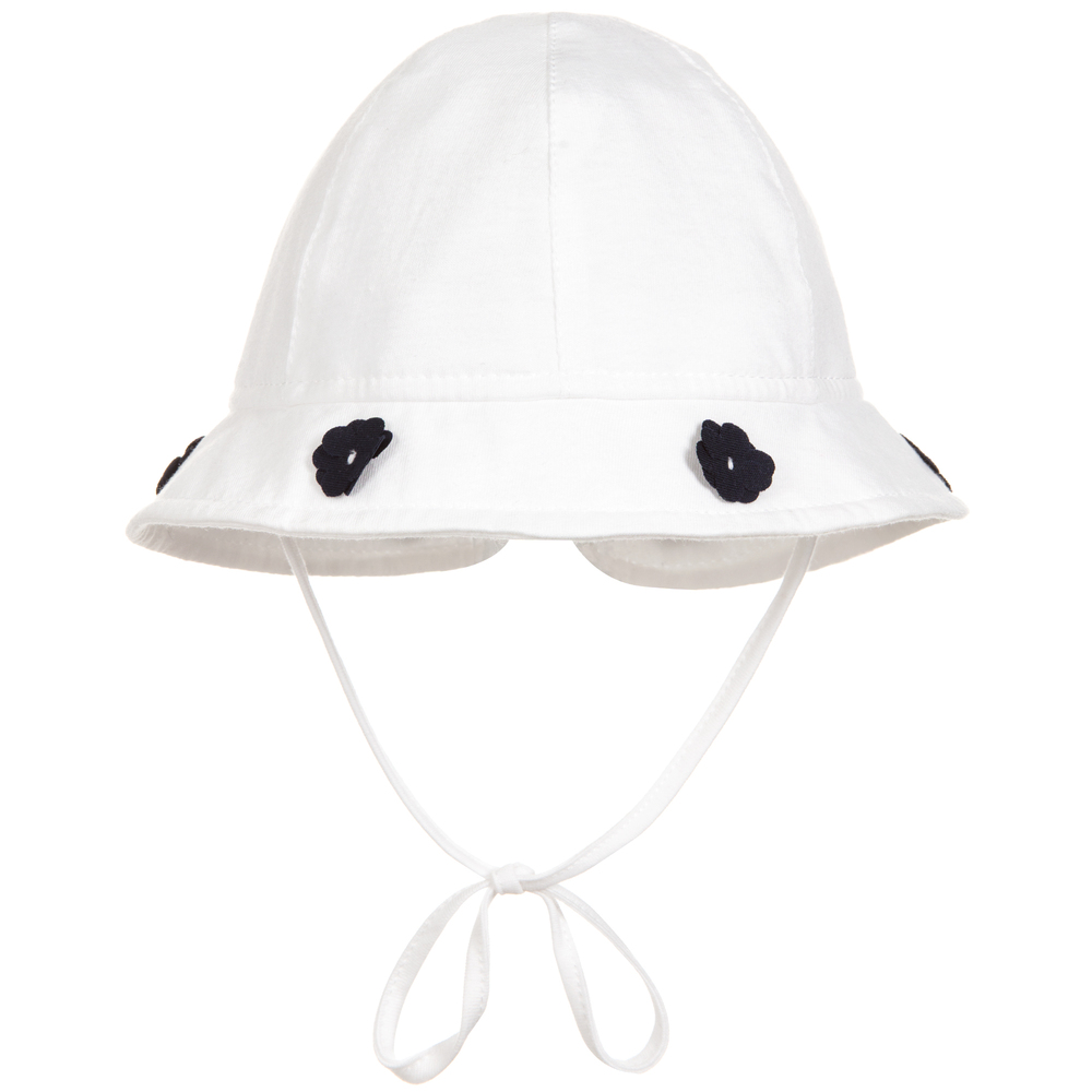 Il Gufo - قبعة شمس قطن لون أبيض للبنات  | Childrensalon