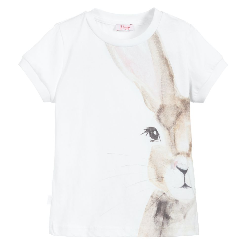 Il Gufo - Girls White Cotton T-Shirt | Childrensalon