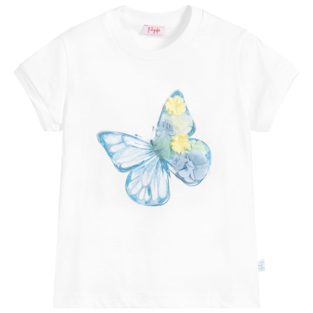 Il Gufo - Girls White Cotton T-Shirt | Childrensalon