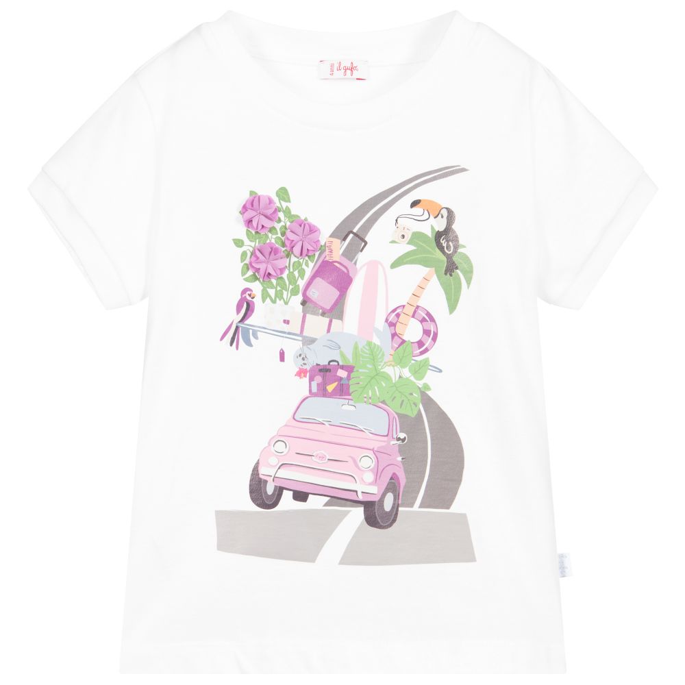 Il Gufo - Girls White Cotton T-Shirt | Childrensalon