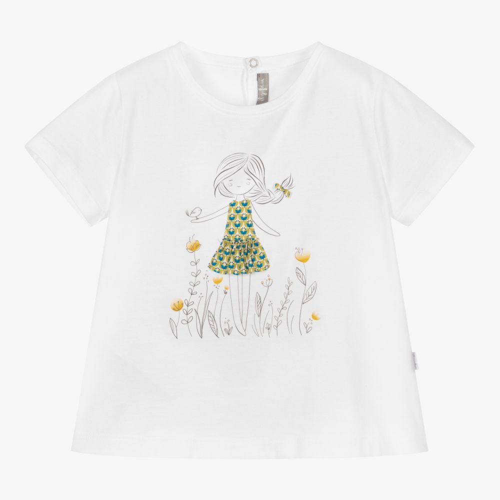 Il Gufo - Girls White Cotton T-Shirt | Childrensalon