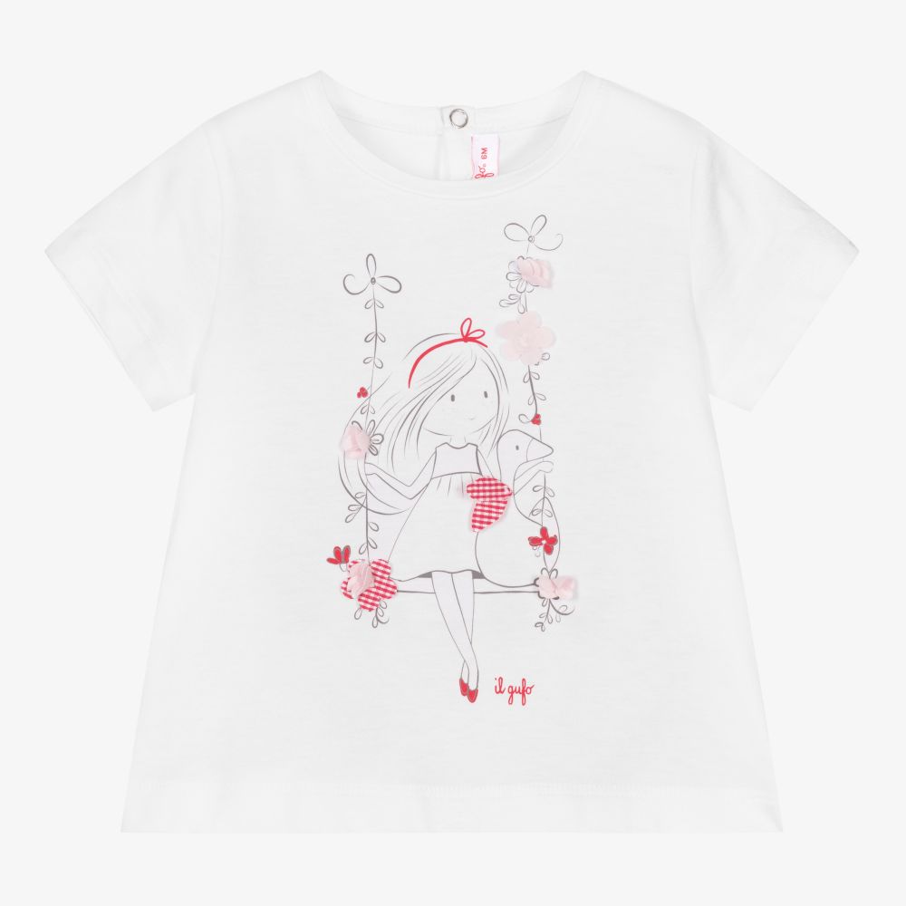 Il Gufo-Girls White Cotton T-Shirt | Childrensalon Outlet