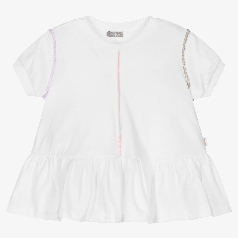 Il Gufo - Girls White Cotton T-Shirt | Childrensalon