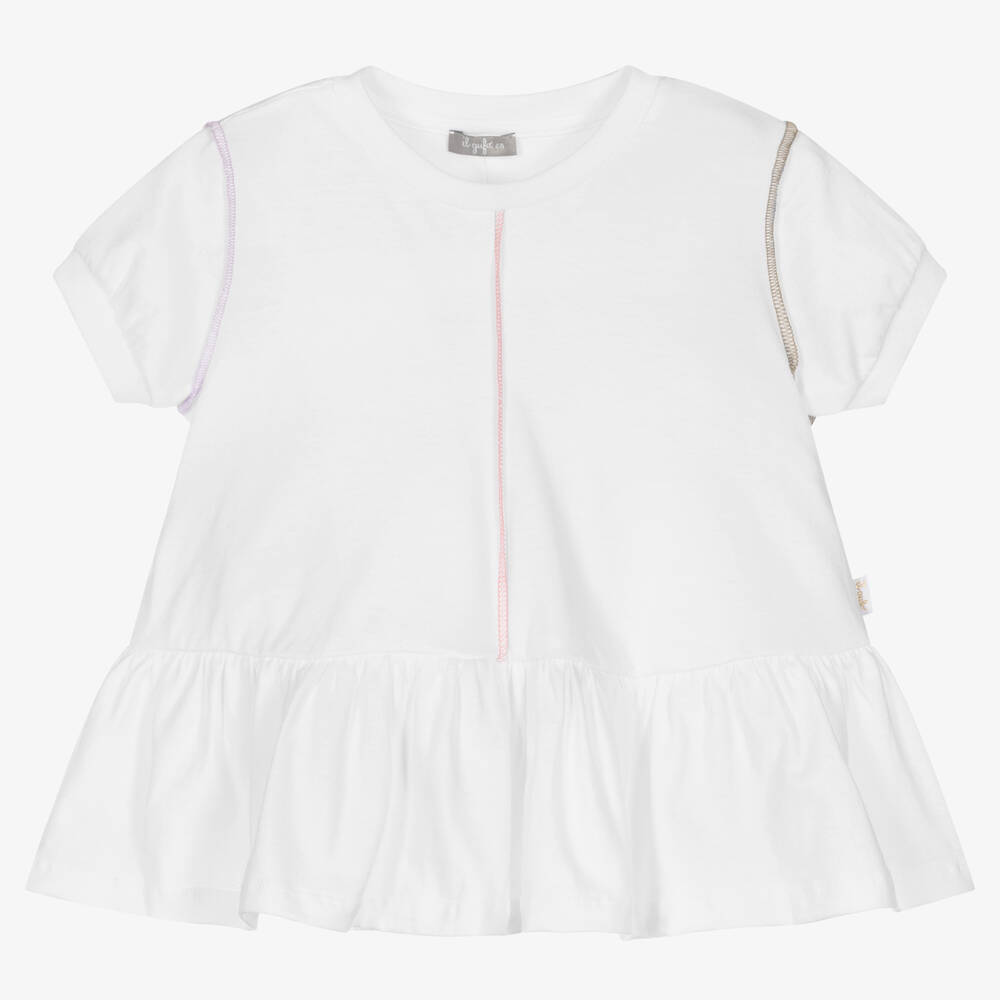 Il Gufo-Girls White Cotton T-Shirt | Childrensalon Outlet