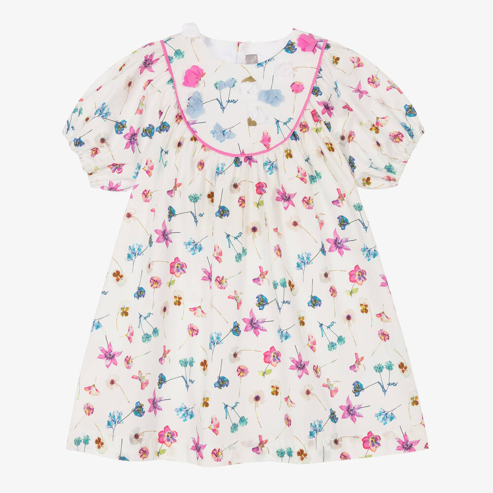 Il Gufo - Girls White Floral Cotton Dress | Childrensalon